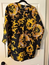 Black  Gold Royalty African Print Dashiki  Cap XL Long Sleeve
