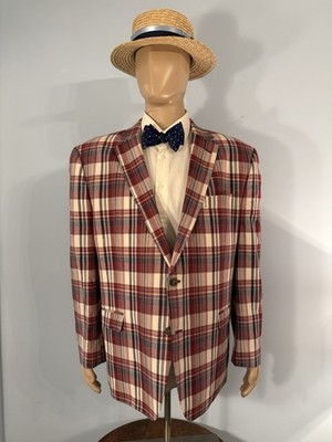 Men s Chaps Red, Beige & Blue Sport Coat, 50R