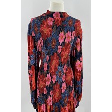 Farm Rio Garden Navy Smocked Mini Dress Floral Long Sleeve Short Fit FlareXL 