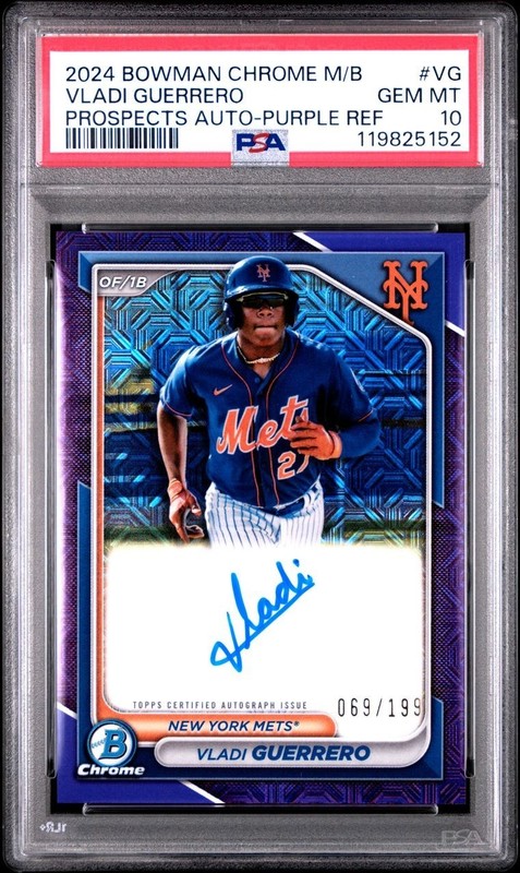 24 BOWMAN MEGA CHROME BOWMAN PROSPECT MEGA AUTOGRAPHS PURPLE REFRACTOR/199 PSA10