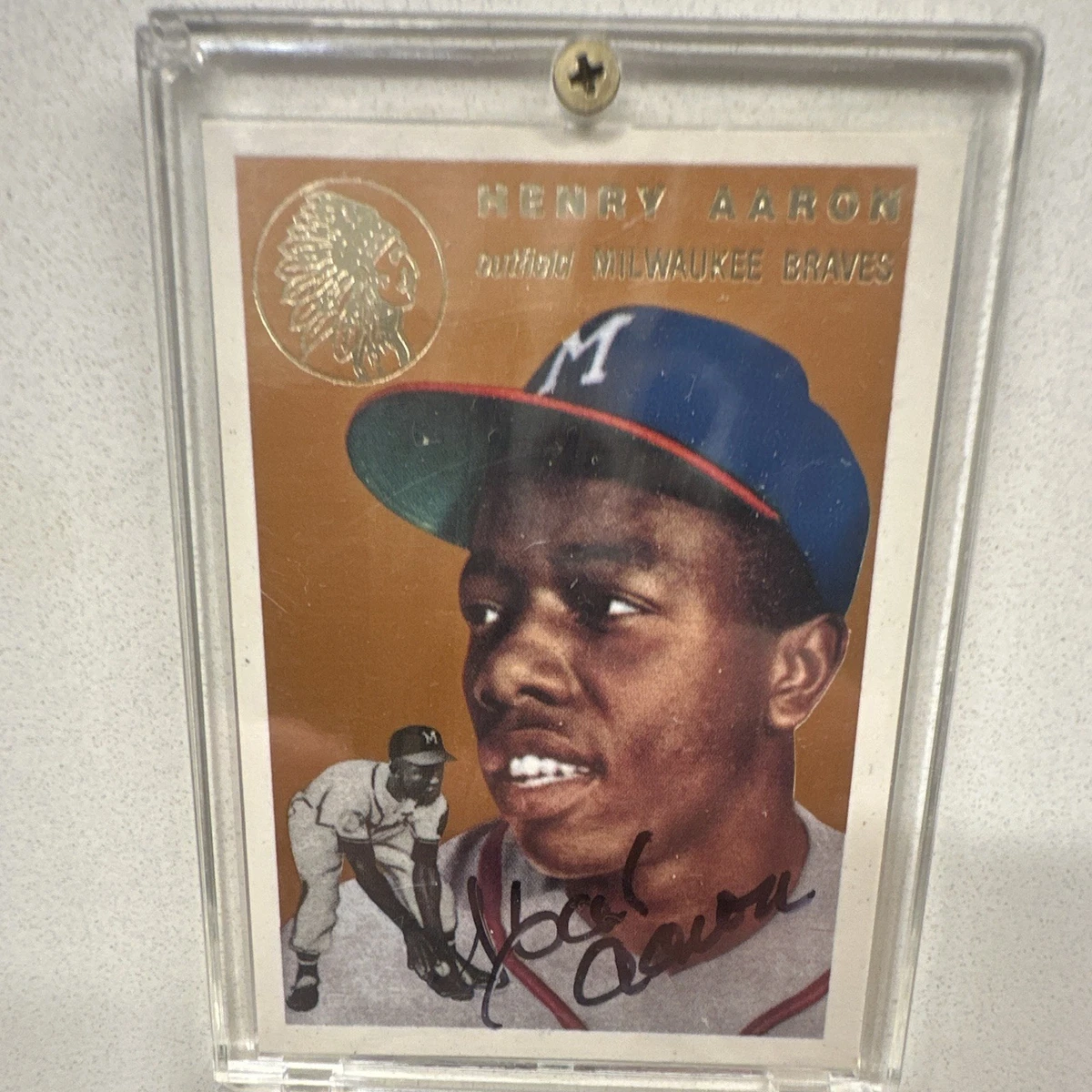 Topps Hank Aaron Autographed Baseball Sports Trading Cards for