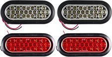 [2 Red + 2 White 6" Oval 24 LED Trailer Stop Turn Tail 2x + 