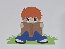 Reading Boy Sitting Red Hair. Scrapbook, Card Making Paper Piecing