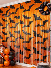 Halloween Bat Tinsel Curtain Metallic Foil Party Backdrop Haunted House Decor