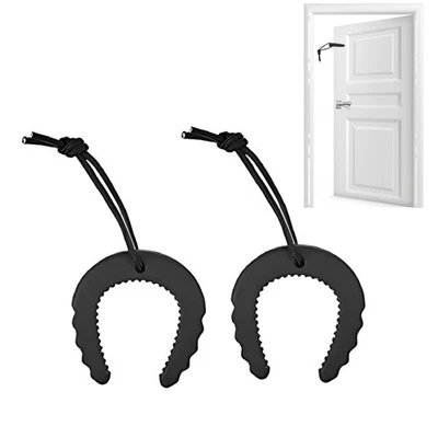 2 Pièces Cales Porte Noires en Caoutchouc Anti-Pincement, Bloc Porte avec Corde - Photo 1/4