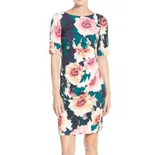Eliza J Women's Exploding Floral Ruched Lined Sheath Dress Sz 14 Multicolor NWT