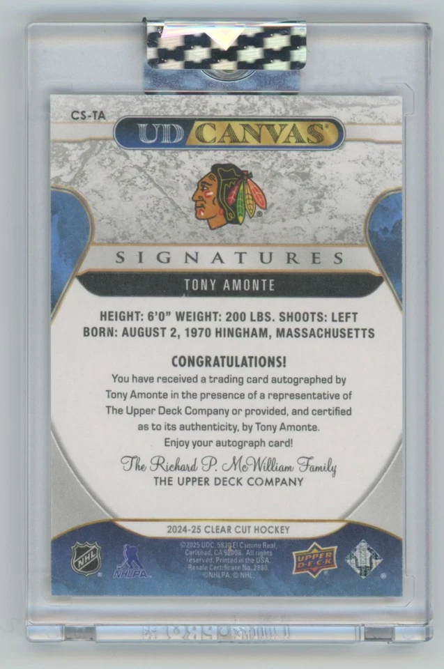 2024-25 UPPER DECK CLEAR CUT Tony Amonte CANVAS SIGNATURES AUTO - Image 2 of 2