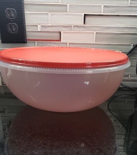 Tupperware LARGE mixing bowl 26 CUP RED lid salad dog food LOWER