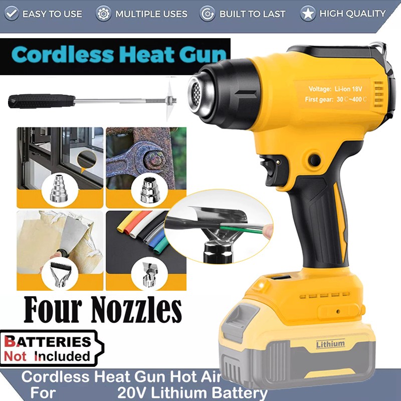 Wireless Fast Heat Hot Air Gun with 4 Nozzels Compatible for Dewalt 20v Battery