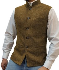 Mens Tweed Waistcoat Herringbone Classic Western Vintage Vests 42 44 46 48 UK