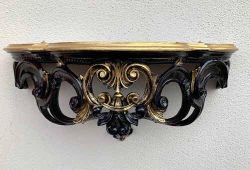 Antique Flowers Black-Gold Baroque 50x20x24 Wall Console Shelf Phone - Picture 1 of 11