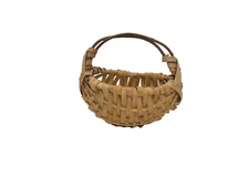 Vtg Hand Woven Butt Basket Vine Handle God's Eyes Sides Small Basket 5x5x4
