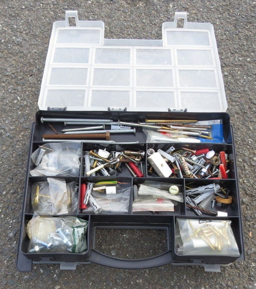 2 Sided Fittings Organiser Storage Case with Screws Plugs Nails etc