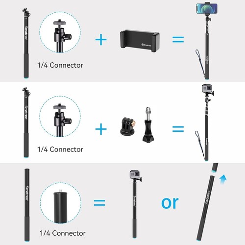Multi-Compatible Selfie Stick - 86.6 Inch with Floating Pole & Tripod Adapter - Picture 5 of 9