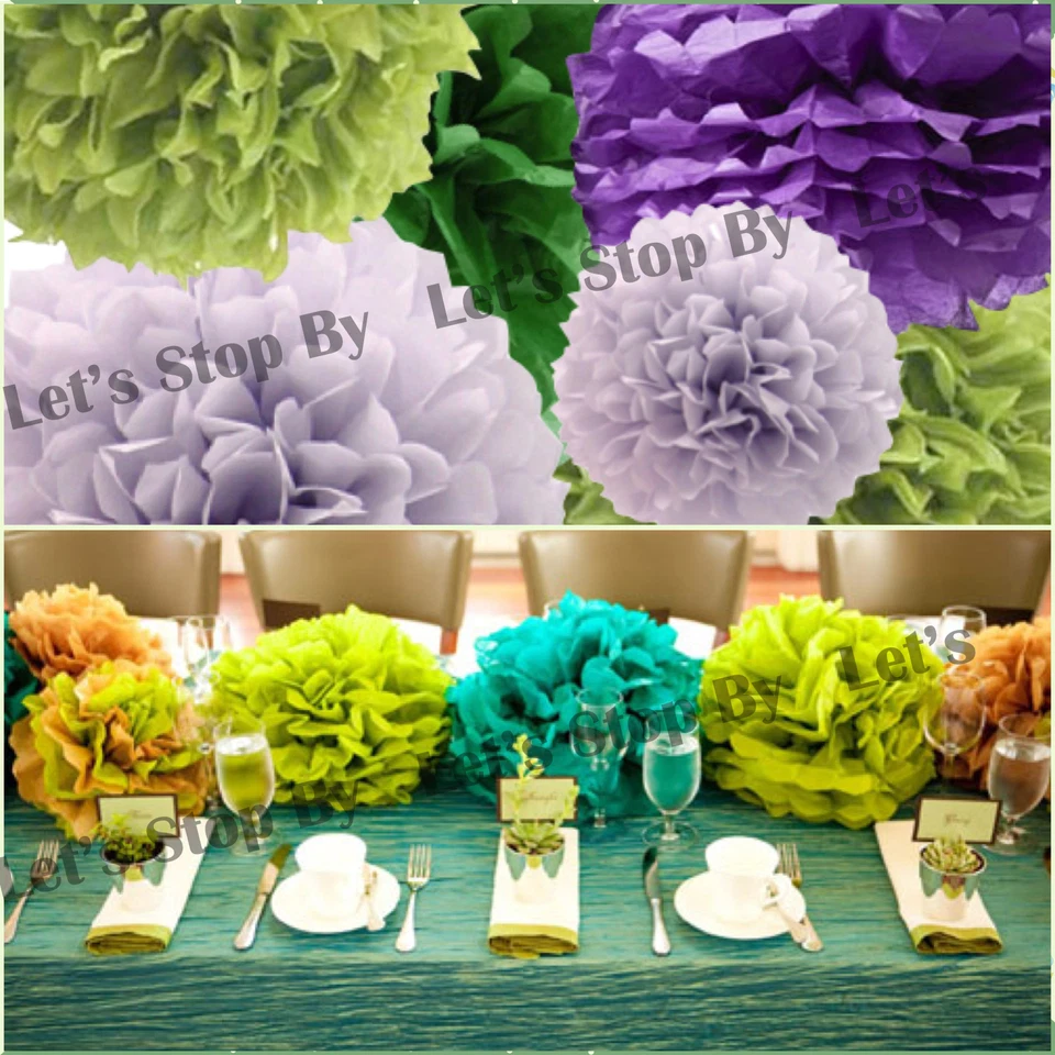 11 pcs Tissue Paper Pom-Poms 8" Flower Ball Wedding Party Home Crafts Decoration - Image 3 of 4