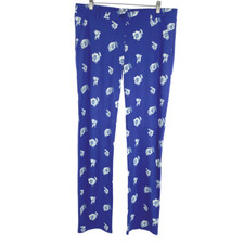 Betabrand Yoga Dress Pants XL Straight Leg Floral Blue Pull On Career PT-2013