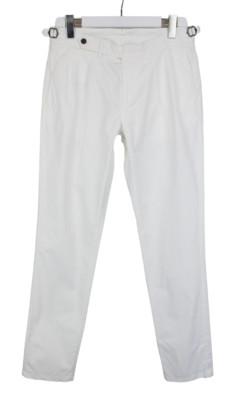 Suitsupply Braddon Int Hose Herren UK 32 Reine Baumwolle mit Gürtel Plissee Weiß