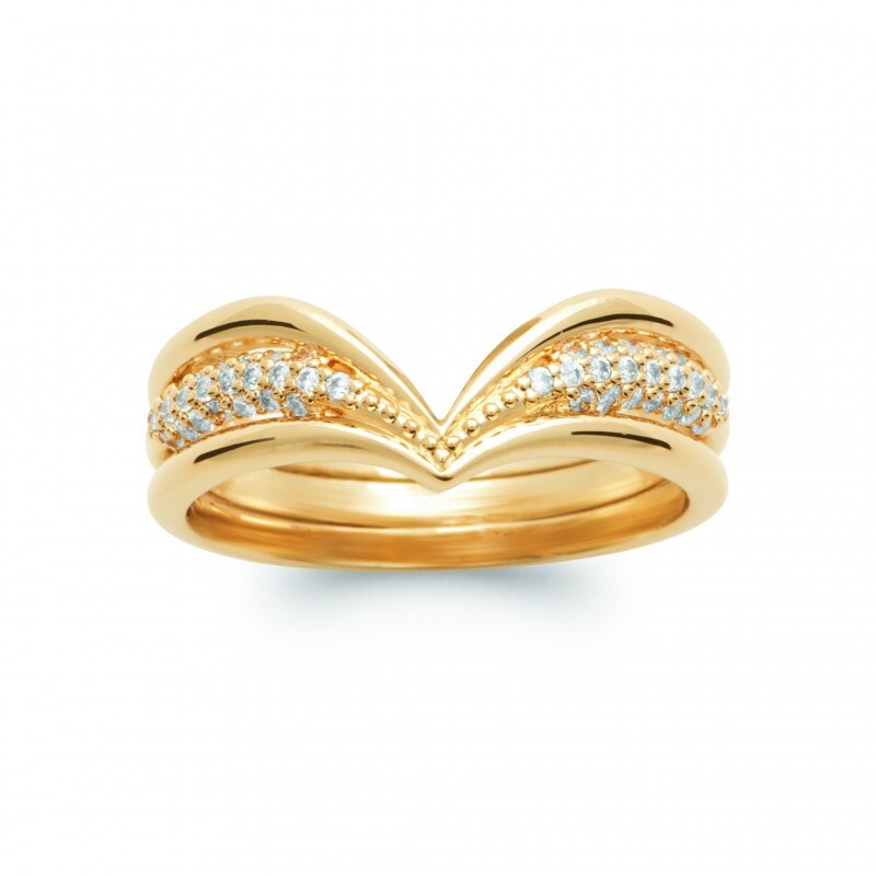 Bague large pavé de zirconiums cadeau femme en plaqué or 750