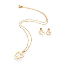 Stainless Steel Set Earring Pendant Necklace Heart Star Gold 18" P841