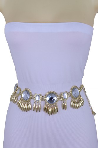 Women Prom Party Fashion Belt Gold Metal Sun Flower Charm Hip High Waist Fit S M - Picture 9 of 12