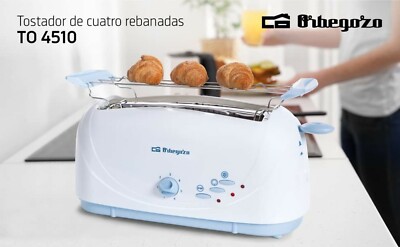 Orbegozo TO4510 Retro Toaster Langschlitz 1400W 7 Stufen Brotaufsatz White Blau
