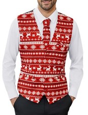 Men's Christmas Vest Tie Set 3PC Paisley Waistcoat Necktie Pocket Square