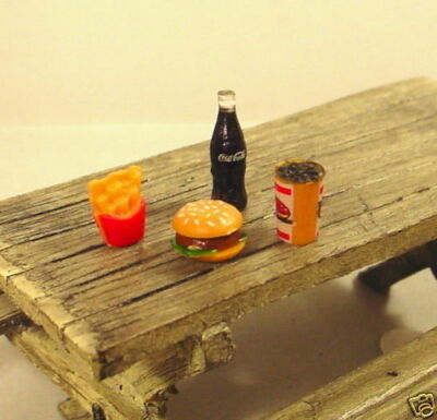 Cheeseburger Fries and Coke Miniatures 4 Pc Set 1/24 Scale G Diorama Accessories
