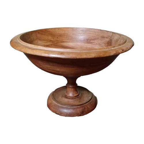 Fruttiera vintage tornita a mano con piedistallo in legno 12" - Foto 2 di 4