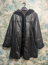 Women Faux Leather Coats Fur Collar Jacket Warm Fur Windbreaker Size 16