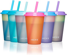 Color Changing Cups with Lids and Straws for Kids 6Pack 12Oz Plastic Reusable