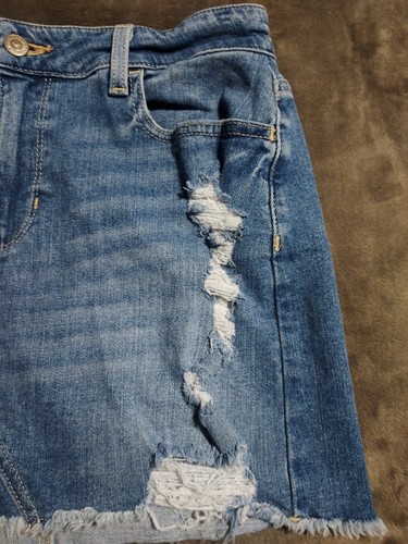 Hollister HIGH-RISE Rock Damen Größe 7 Blau Vintage Stretch Used-Look roher Saum - Bild 7 von 10