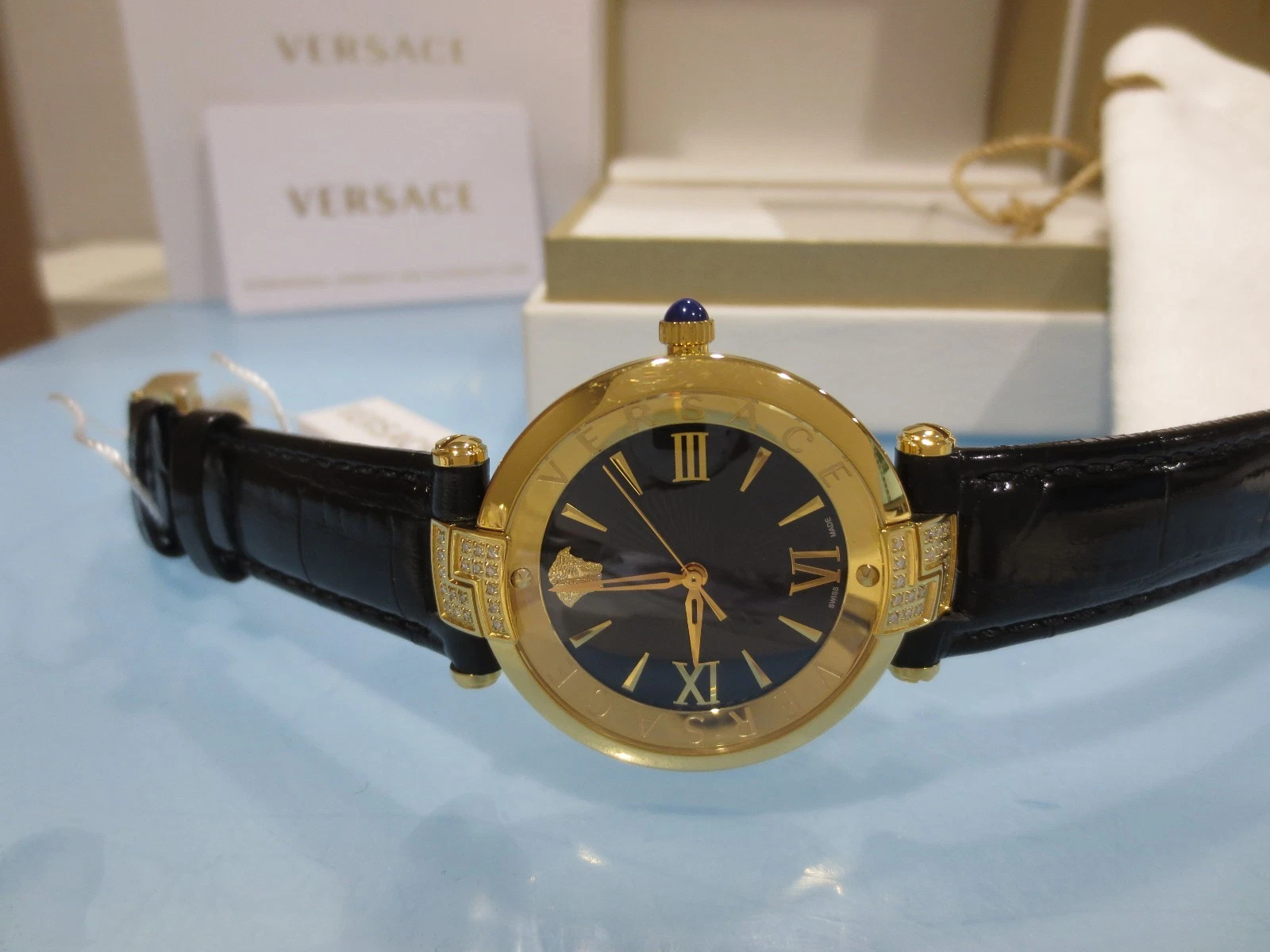 Orologio Versace Donna VAI060016 Rêvive Quadrante Smaltato Nero Pelle 36 DIAMANTI