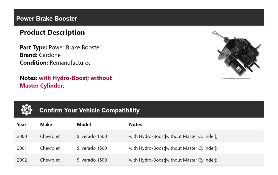 Para Chevrolet Silverado 1500 2000-2002 Power Brake Booster Cardone 2001 Foto 2 de 3