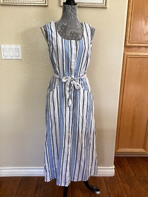 NWT Max Studio Linen Blend Striped Sleeveless Midi Dress Retail $138 Size Large | eBay NWT Max Studio Linen Blend Striped Sleeveless Midi Dress Retail $138 Size Large | eBay