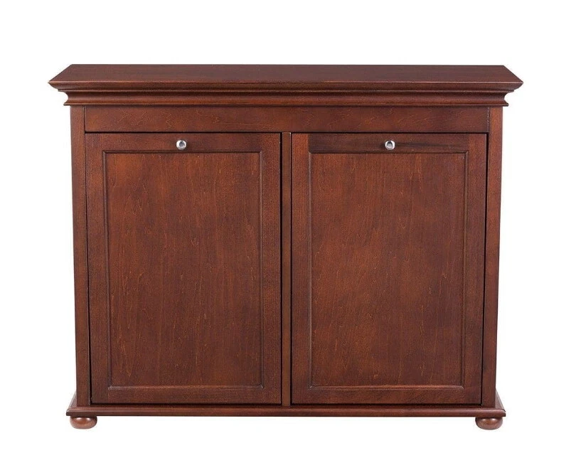 Cesta de madera marrón doble inclinable baño lavandería almacenamiento 2 contenedores organizador de ropa Foto 3 de 4