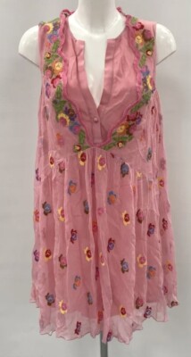 Women s Ermanno Scervino  Embroidered Swing Pink Tunic Dress Size UK 12 - 14