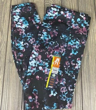 Avia Womens Black Purple Blue Floral Athletic Core Perf Legging Size Large 12 14