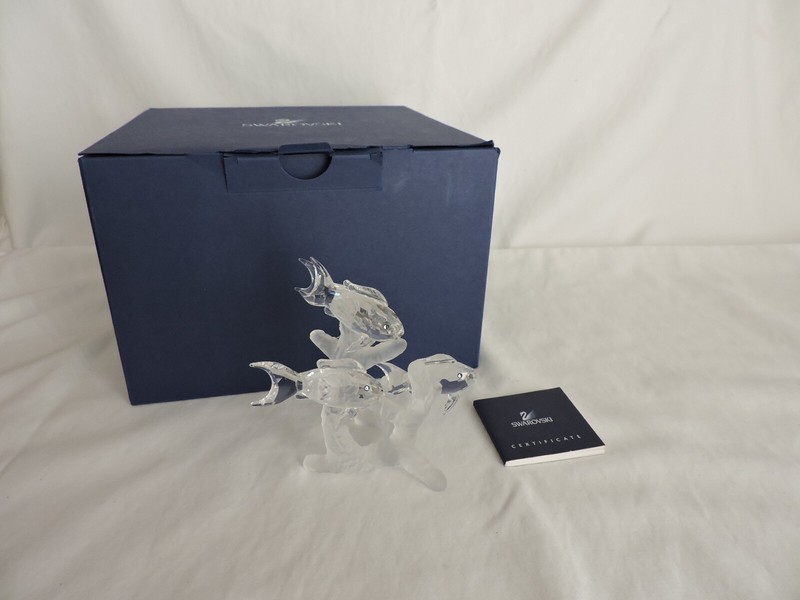 School of Four Fish on Frosted Coral by Swarovski with Boxes and Certificate
