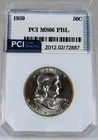 1959 FRANKLIN HALF MS PCI 66 FBL Blast White SPOTLESS PQ 50 CENT DOLLAR #887-5