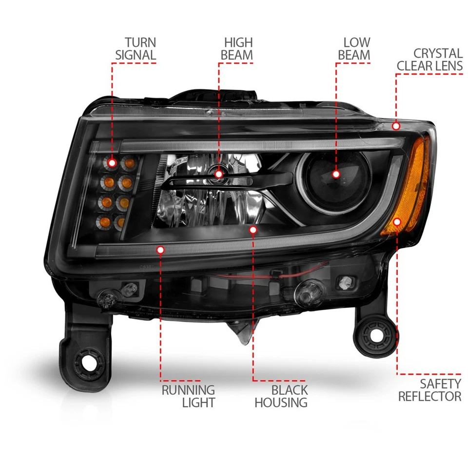 安佐 111329 车头灯适用于吉普大切诺基 2014 - 2016 左右黑色外壳 — 第 4/4 张图片