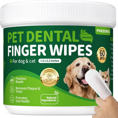 Dog Dental Care Wipes - 60Ct Tooth Brushing kit, Heavy Duty Teeth Cleaning for D