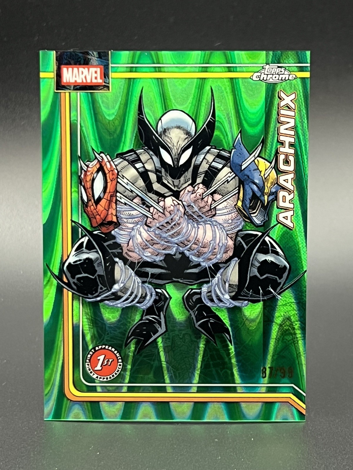 Topps 2026 Chrome Marvel Arachnix 1st Appearance Green Ray Wave /99 #103