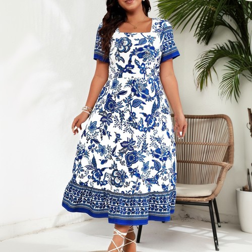 Plus Size Curvy Women Floral Dress Summer Holiday Beach Party Swing Sundress - Picture 85 of 117