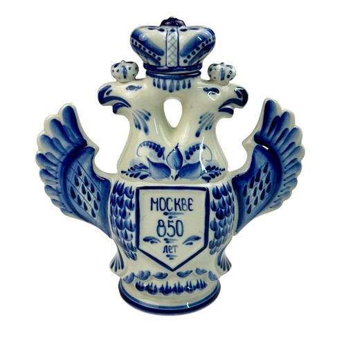 RARE Gzhel Porcelain DECANTER Russia MOSCOW 850Y Double Head Eagle bottle vodka - Picture 3 of 19
