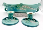 3 PC LOT ROSEVILLE BLEEDING HEART CONSOLE BOWL AND CANDLE STIX-383-12/1140-EXLNT