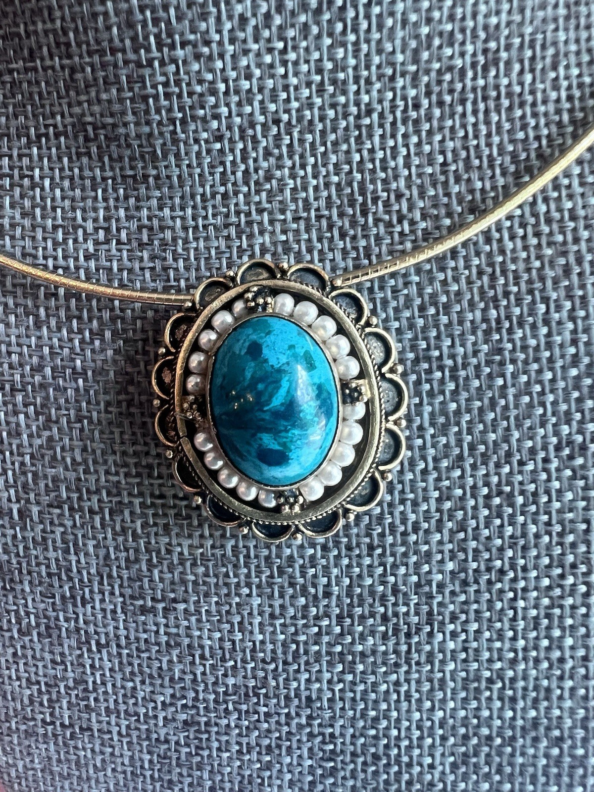 Israel Eilat Stone ? Pearl 950 Sterling Silver Brooch Pin Pendant Gilt? Read! C4