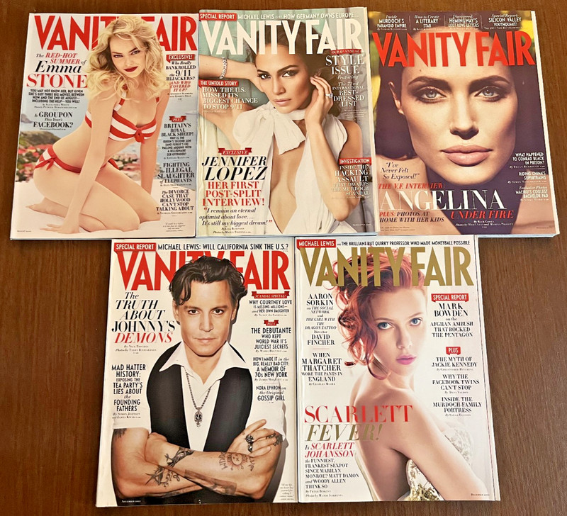 Vanity Fair Magazine 2011 Lot of 5 Emma Stone Johnny Depp J Lo Angelina Jolie