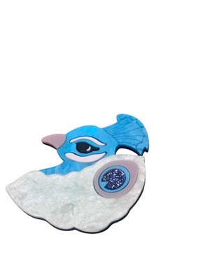 Pin/Brooch BIRD HATCHING FROM EGG- blue gray white -acrylic