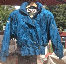 Descente Metallic Blue Glam Ski Coat Jacket Winter 80s  90s Retro Vintage Women 