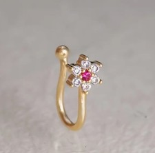 1pc Bohemian Style Adjustable U-Shaped Nose Clip with Red Synthetic Zirconia  P